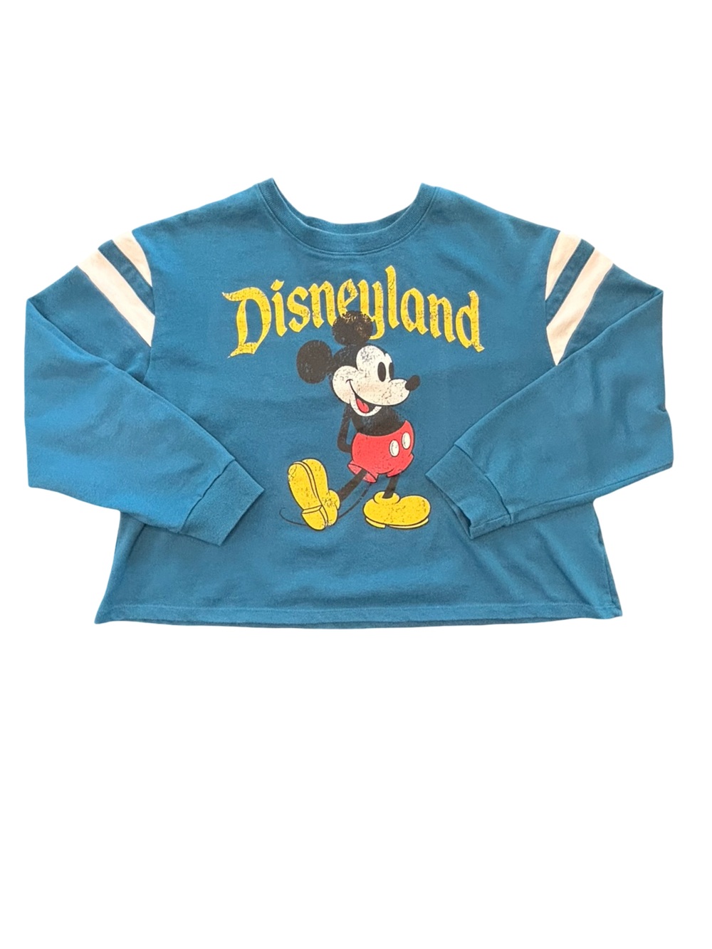 Disneyland Resort Cropped vtg look blue MickeyMouse Varsity Stripe Sweatshirt XL
